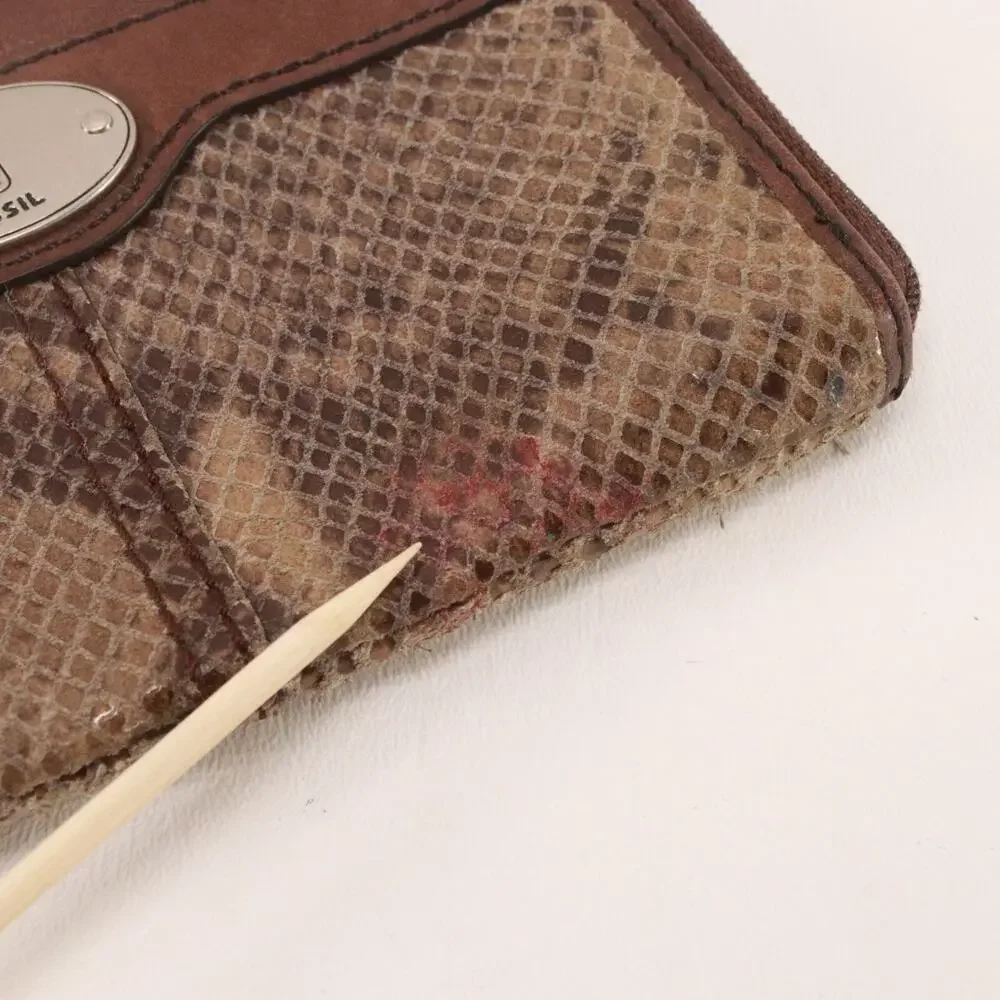Vtg Fossil Wristlet Handbag Women Mini Brown Snakeskin Leather Purse Bag